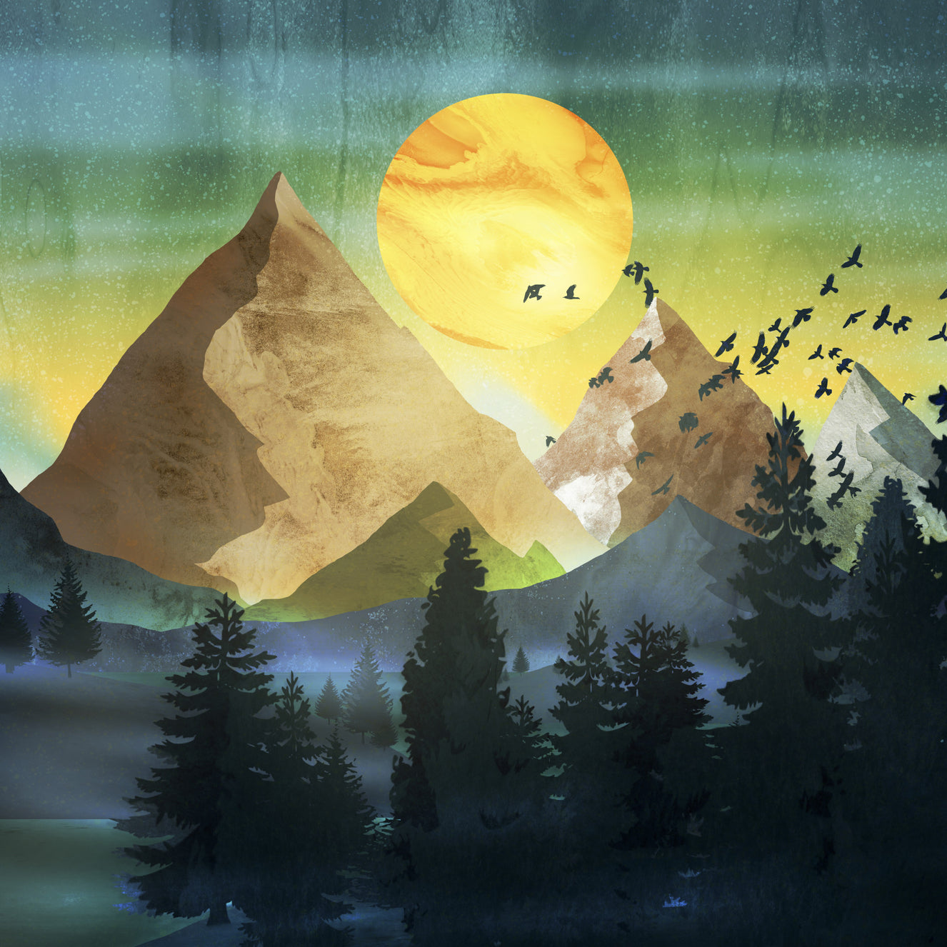 Flight of the Flock over The Mountains