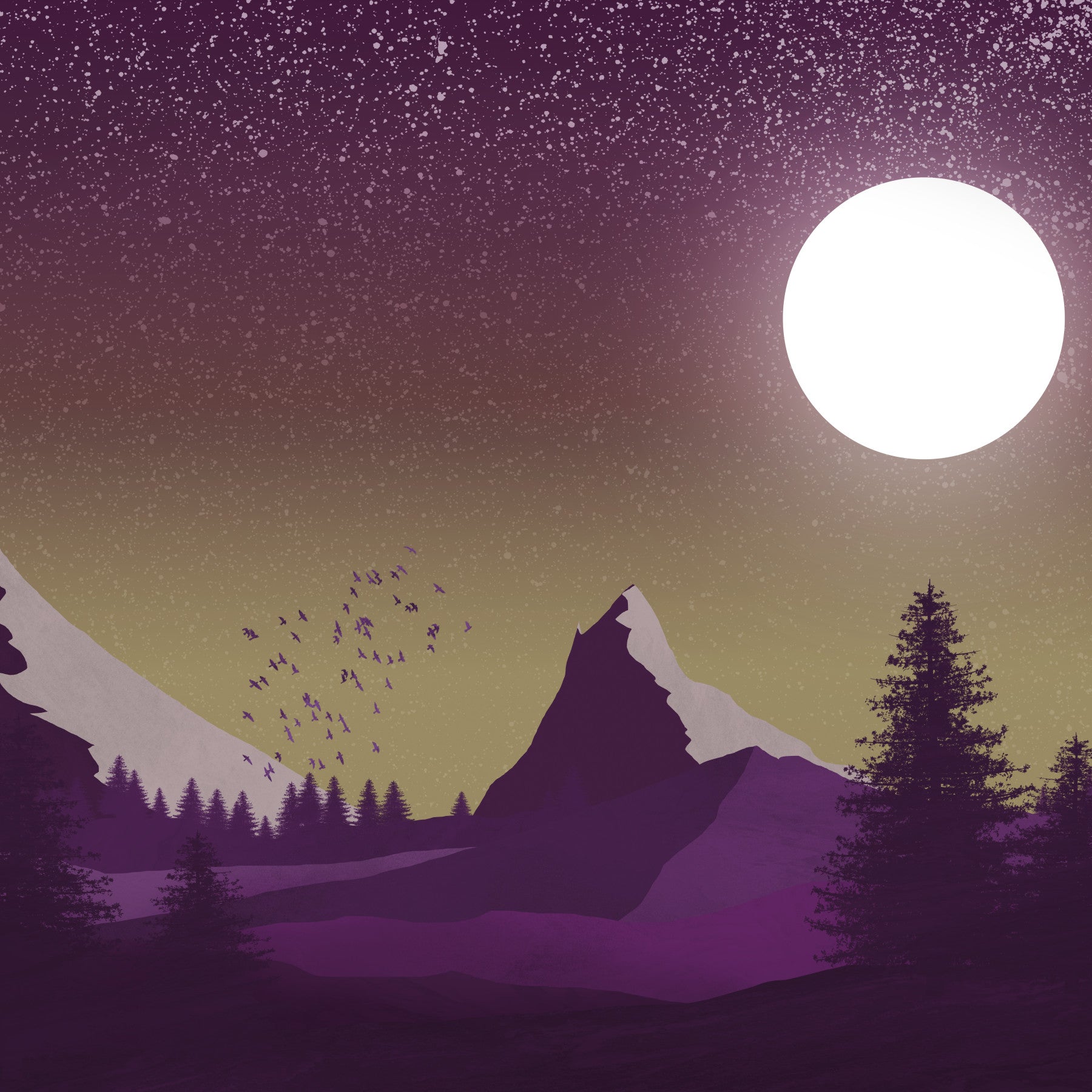 Purple Peaks Under the Moon