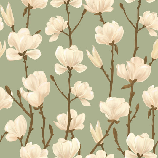 Earthy Magnolia Greens Wallpaper