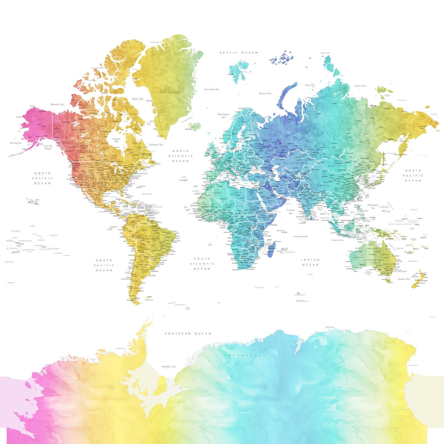 Rainbow World Map Wallpaper