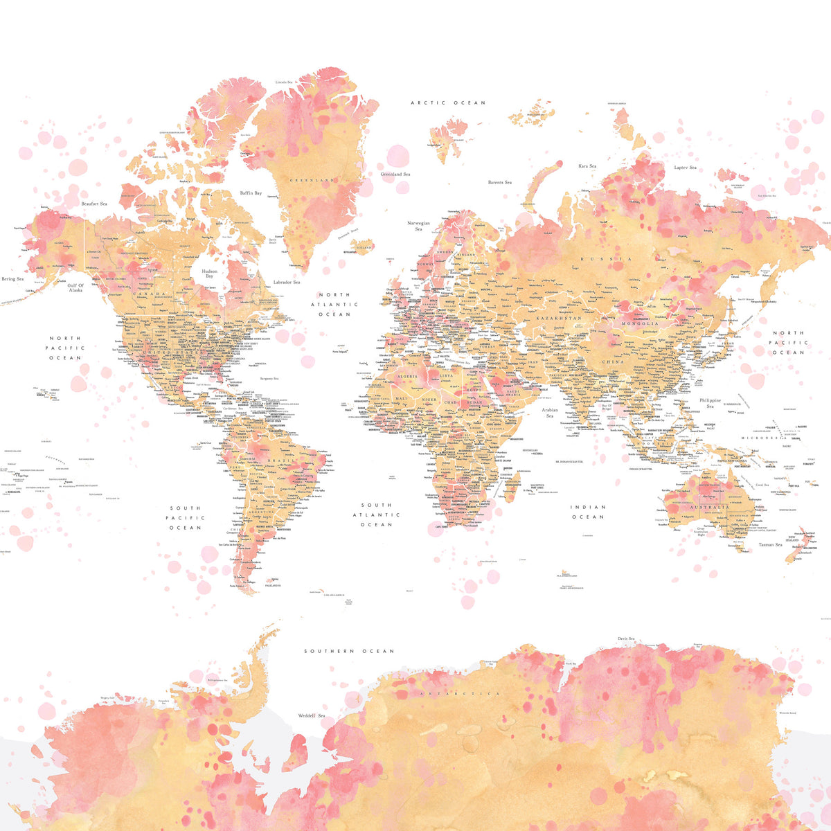 Blush Tint World Map Wallpaper in your room — zoomed