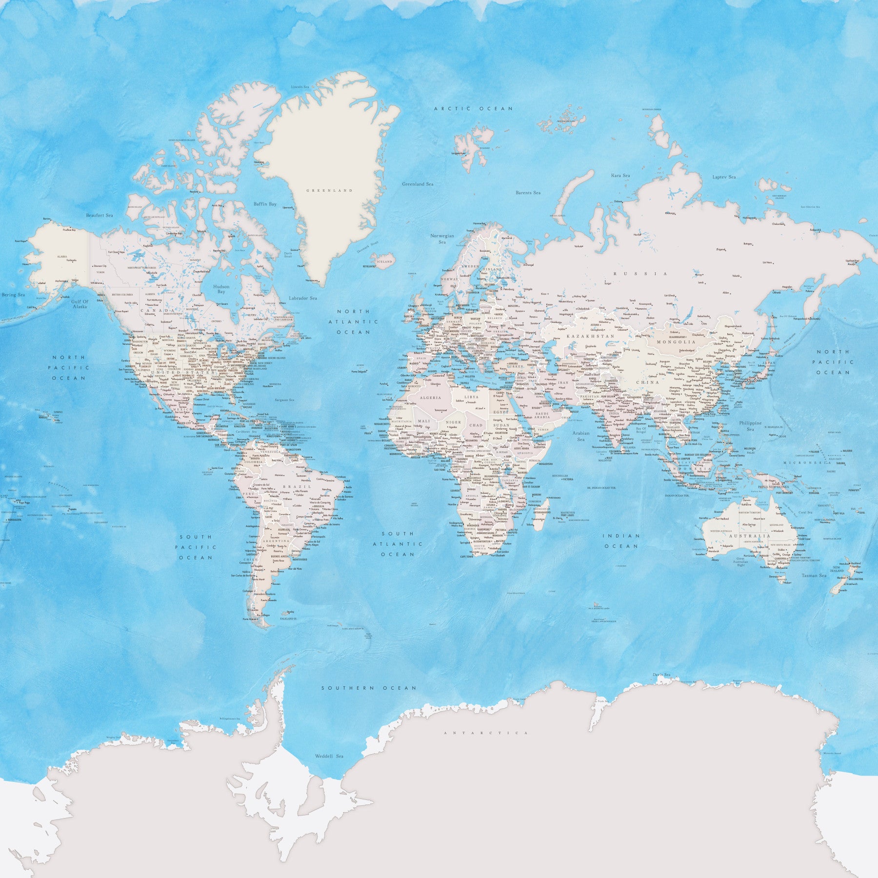Blue Watercolor World Map Wallpaper