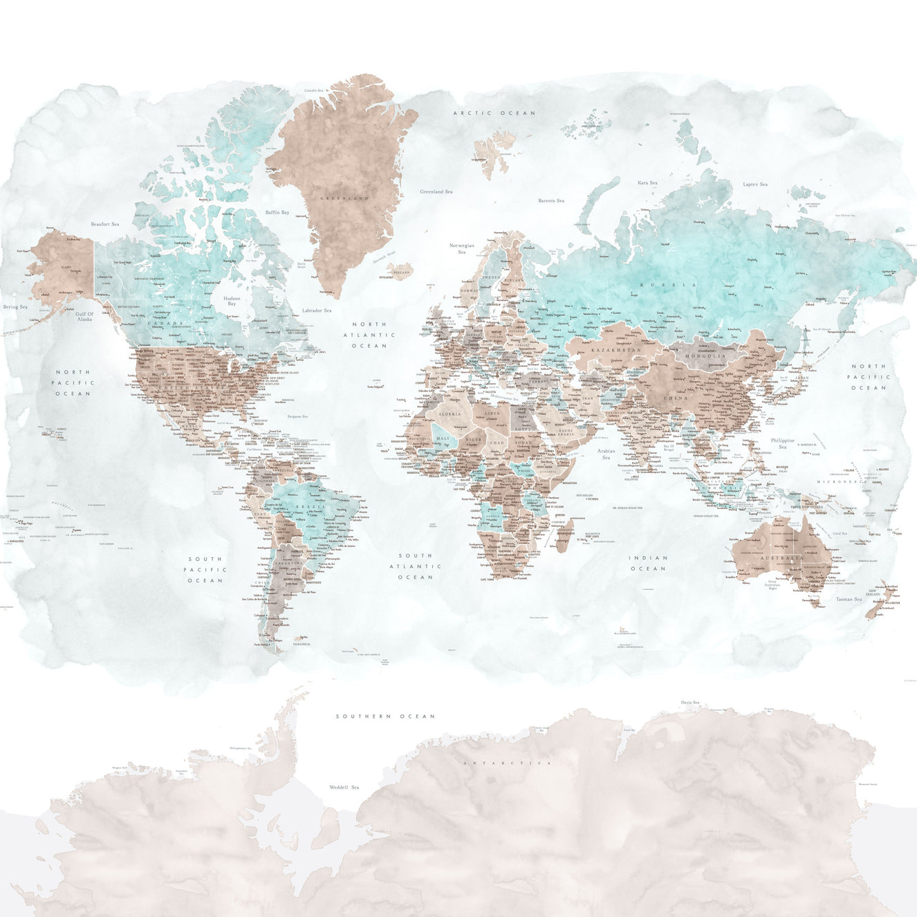 Neutral Watercolor World Map Wallpaper