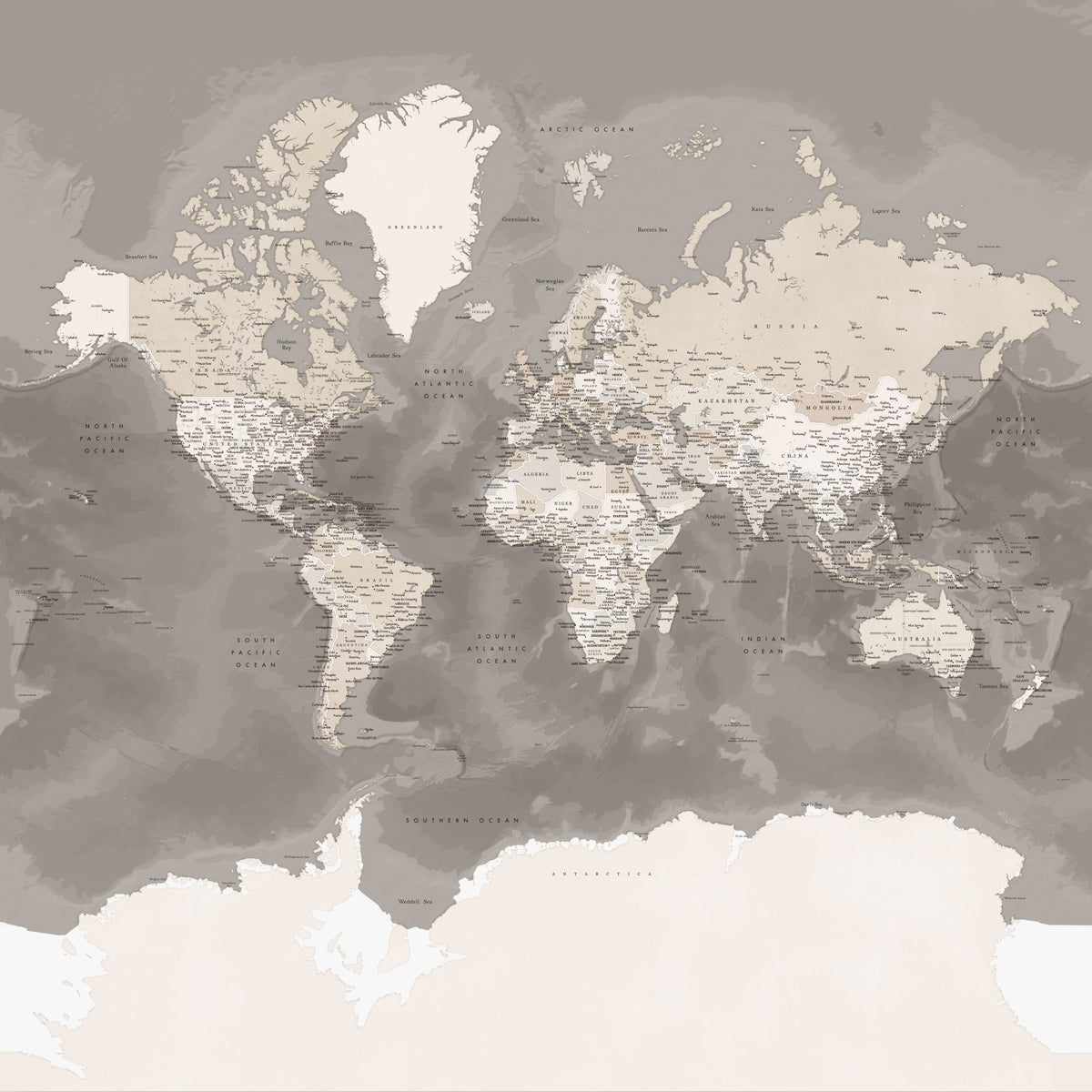 Brown Watercolor World Map Wallpaper