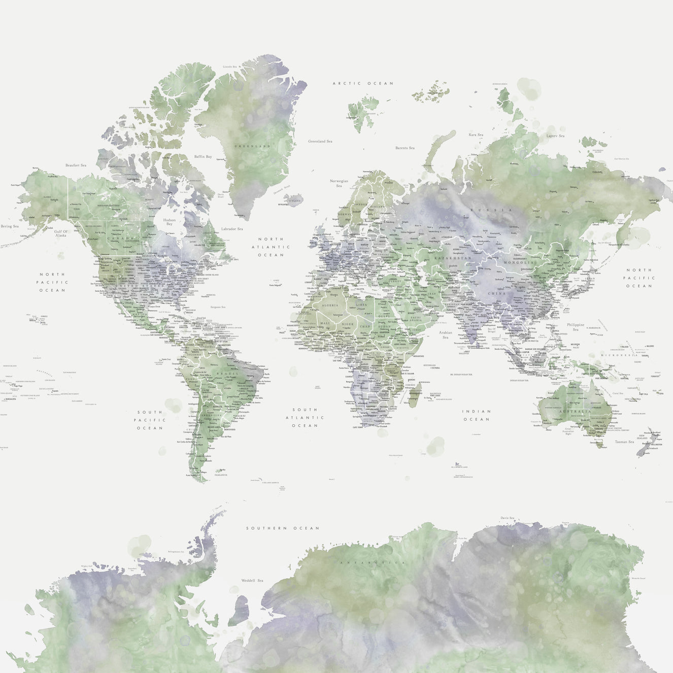 Sage Green Watercolor World Map Wallpaper