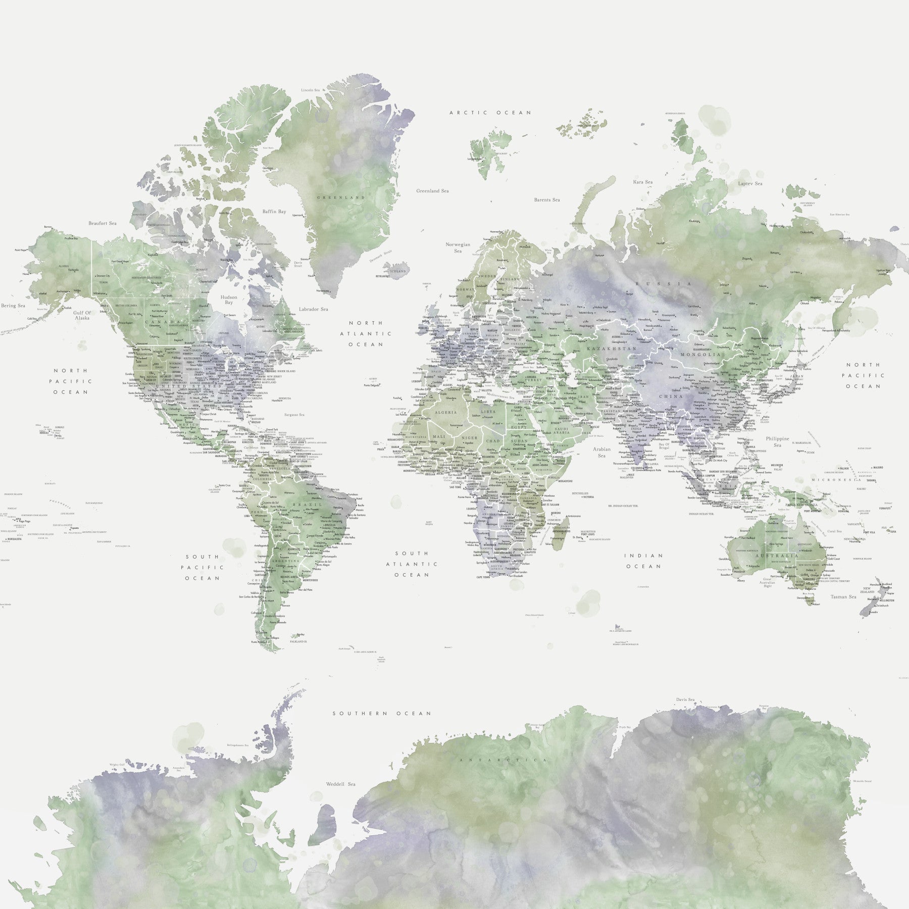Sage Green Watercolor World Map Wallpaper