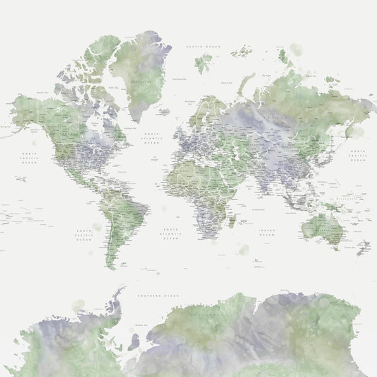 Sage Green Watercolor World Map Wallpaper