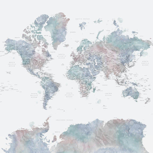 Dusty Blue Watercolor World Map Wallpaper