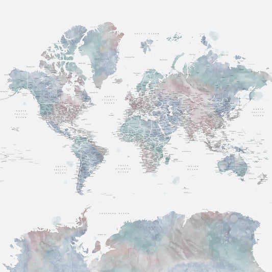 Dusty Blue Watercolor World Map Wallpaper