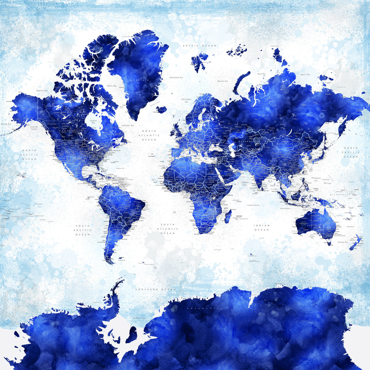 Navy Blue Watercolor World Map Wallpaper