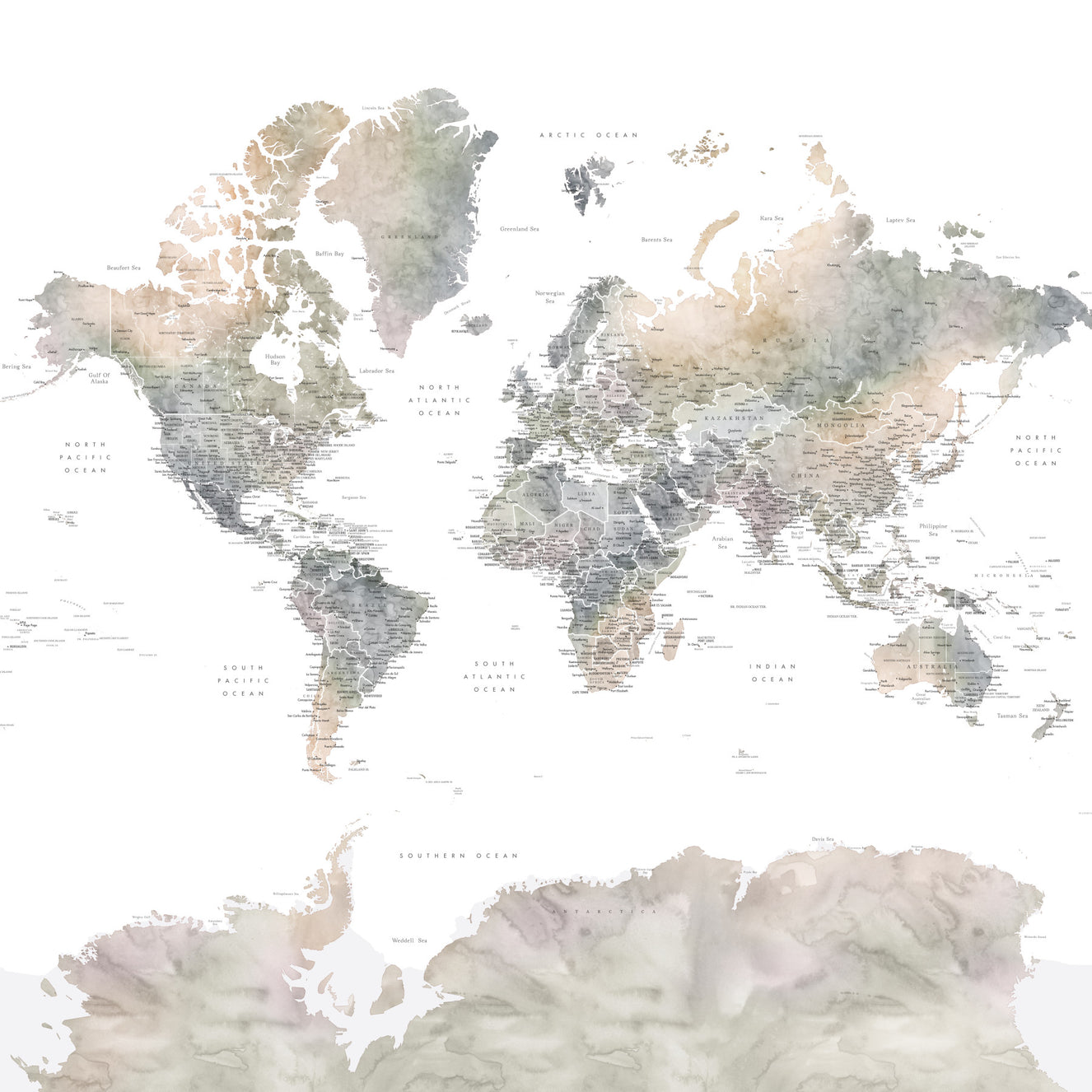 Earth Tones Watercolor World Map Wallpaper