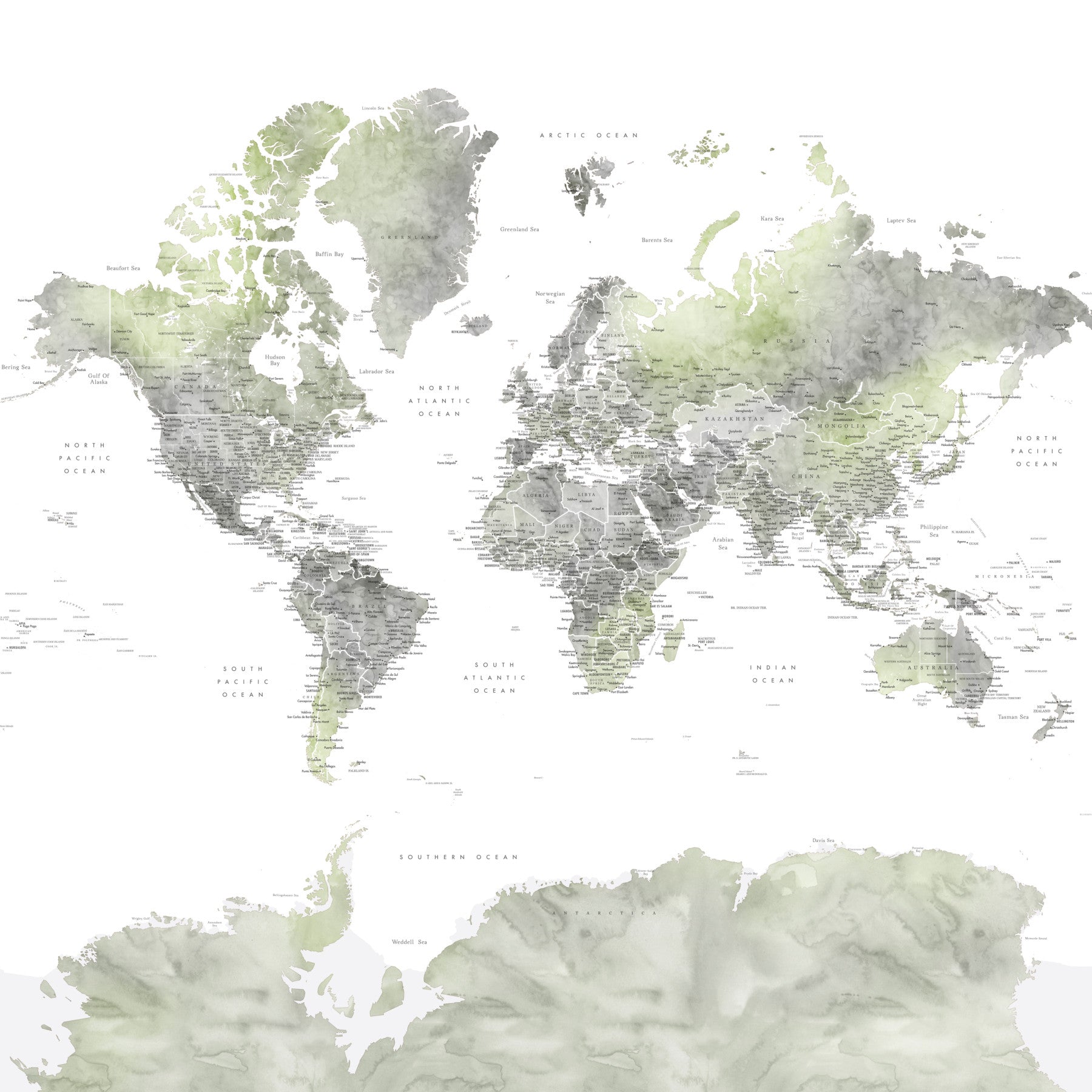 Global Greens Watercolor Map Wallpaper