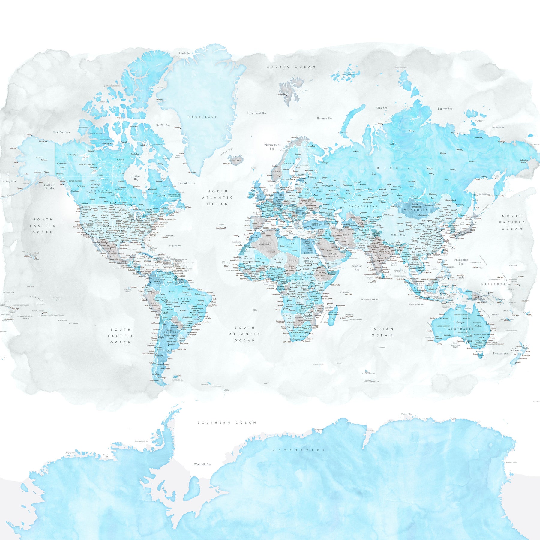 Light Blue Watercolor World Map Wallpaper