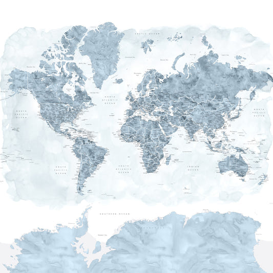 Steel Blue Watercolor World Map Wallpaper