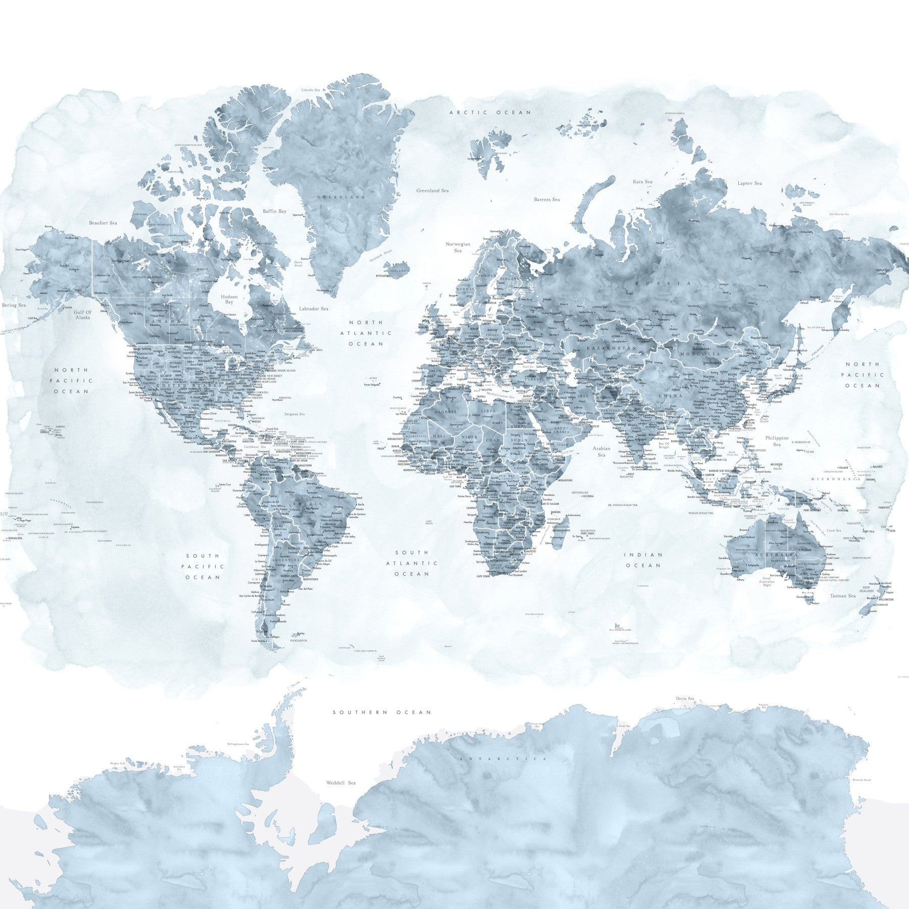 Steel Blue Watercolor World Map Wallpaper