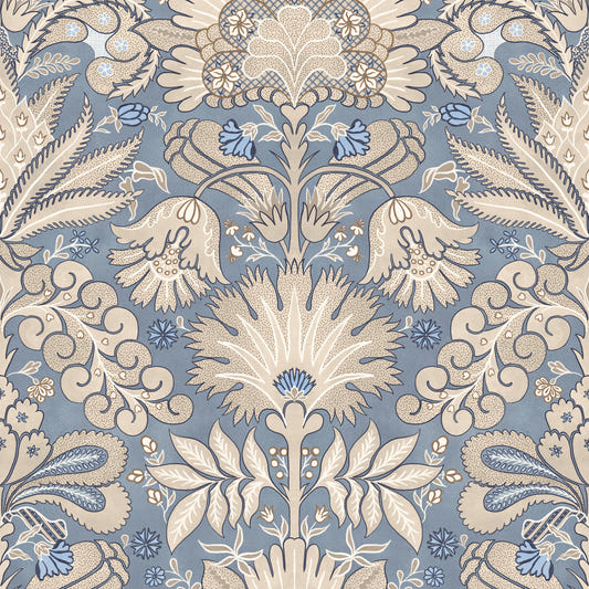 Botanic Damask Cream Slate Blue Grey
