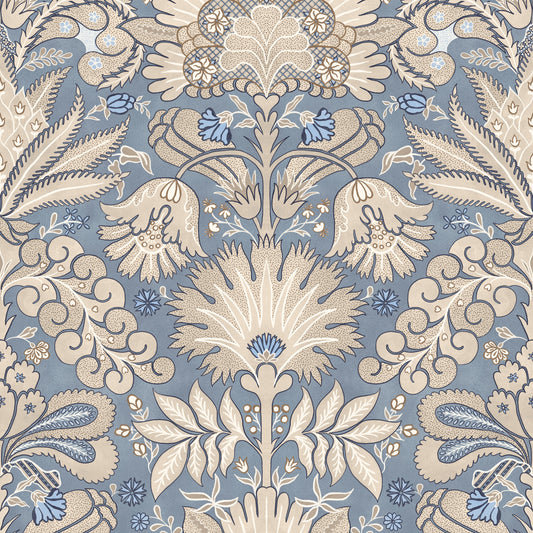 Botanic Damask Cream Slate Blue Grey