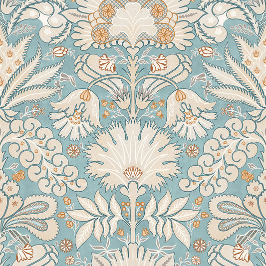 Botanic Damask Cream Aqua Blue