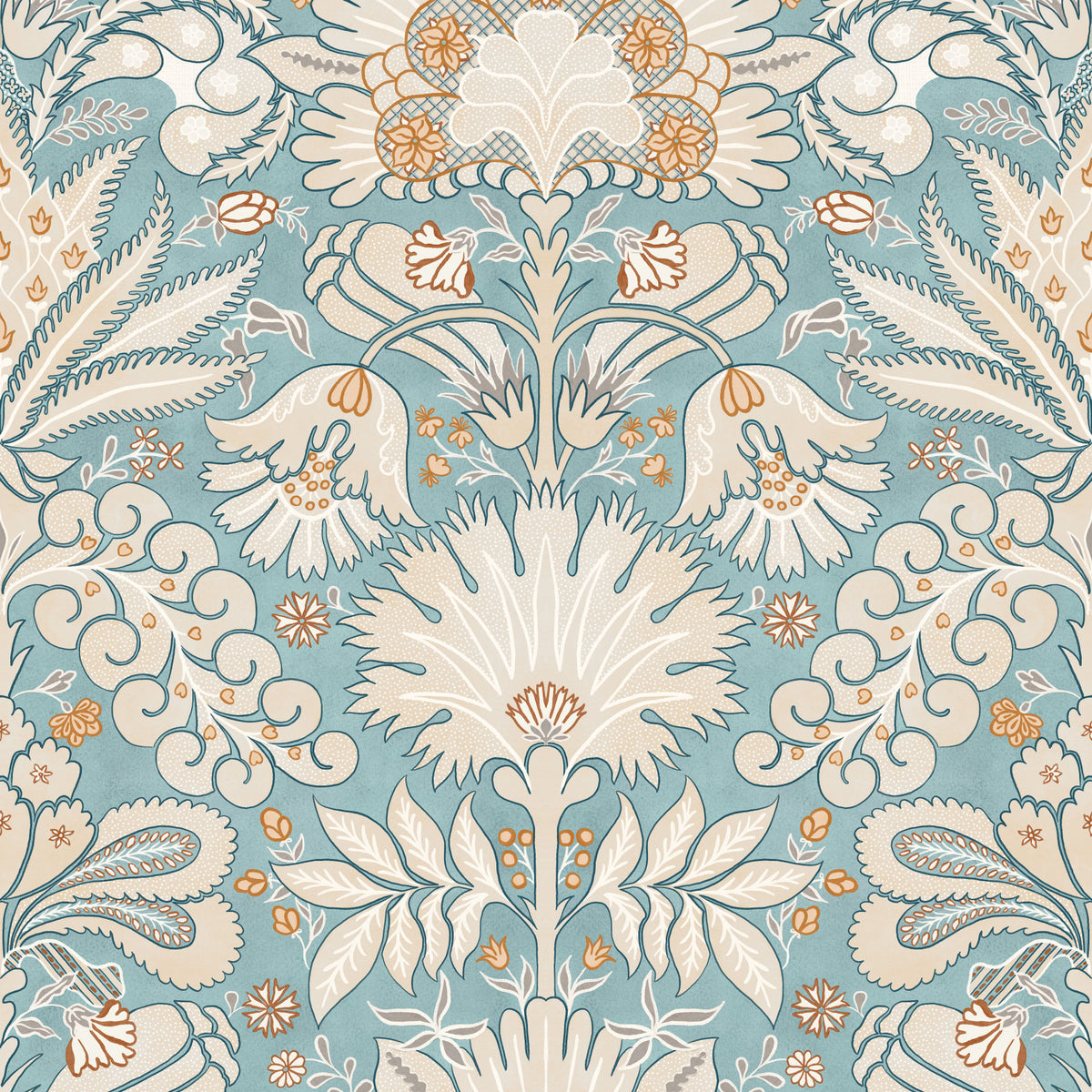 Botanic Damask Cream Aqua Blue