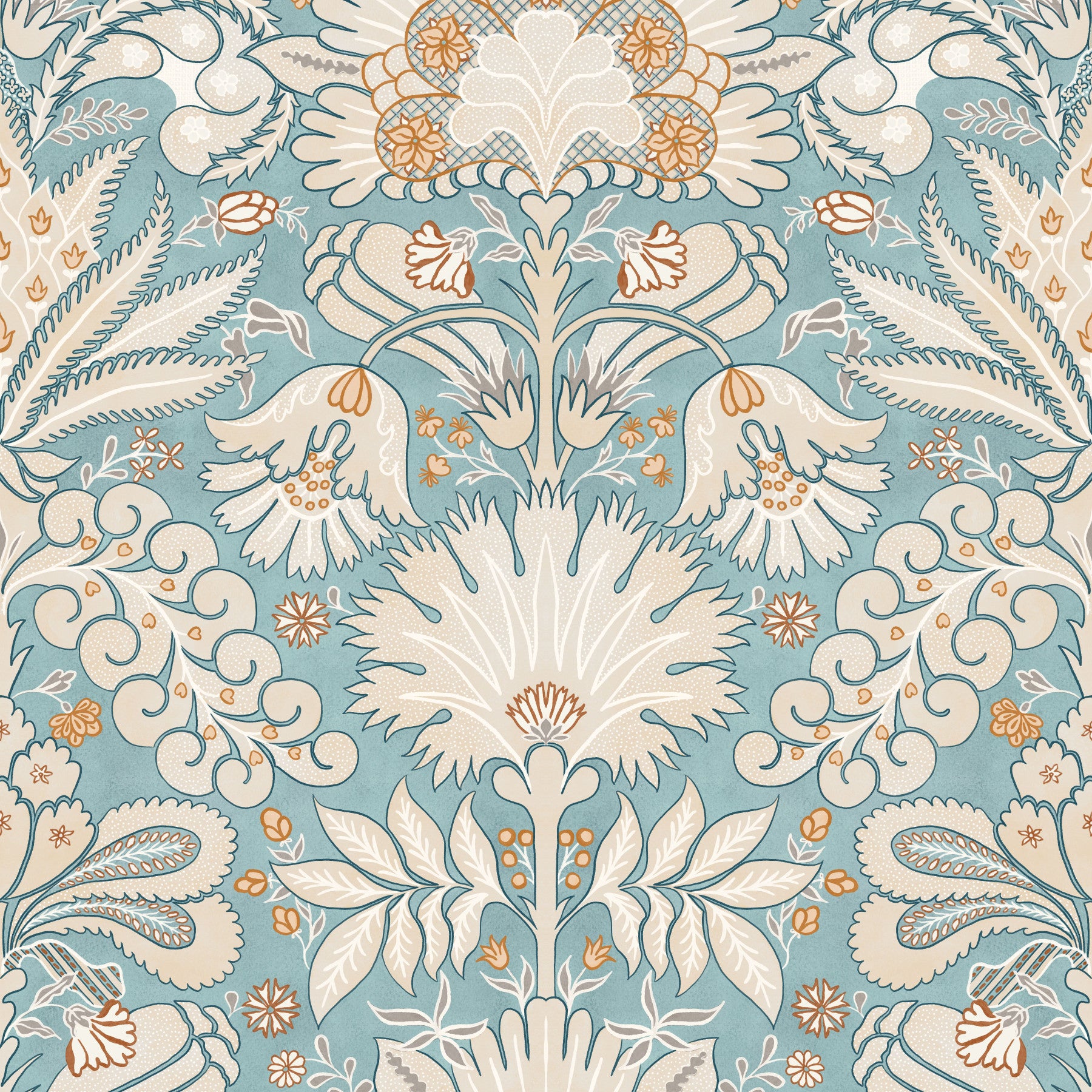 Botanic Damask Cream Aqua Blue