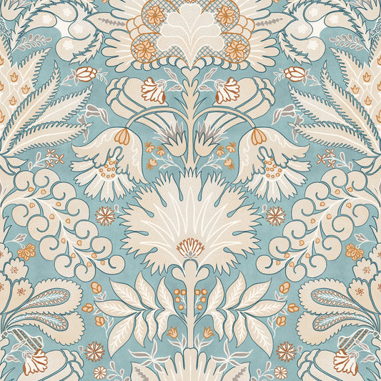 Botanic Damask Cream Aqua Blue