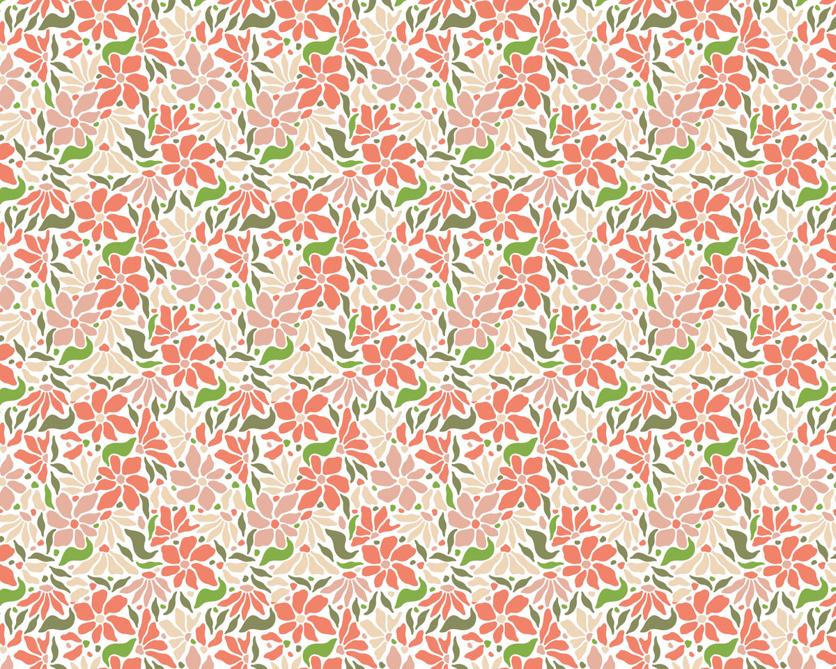 Groovy Flowers Coral Green Wallpaper⁠