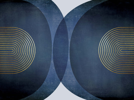 Modern Mid Century Blue Gold Wall Mural