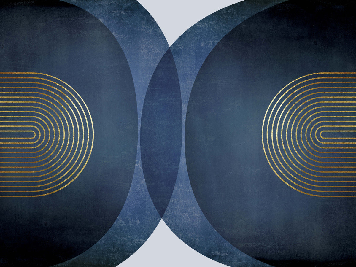 Modern Mid Century Blue Gold Wall Mural in your room — zoomed