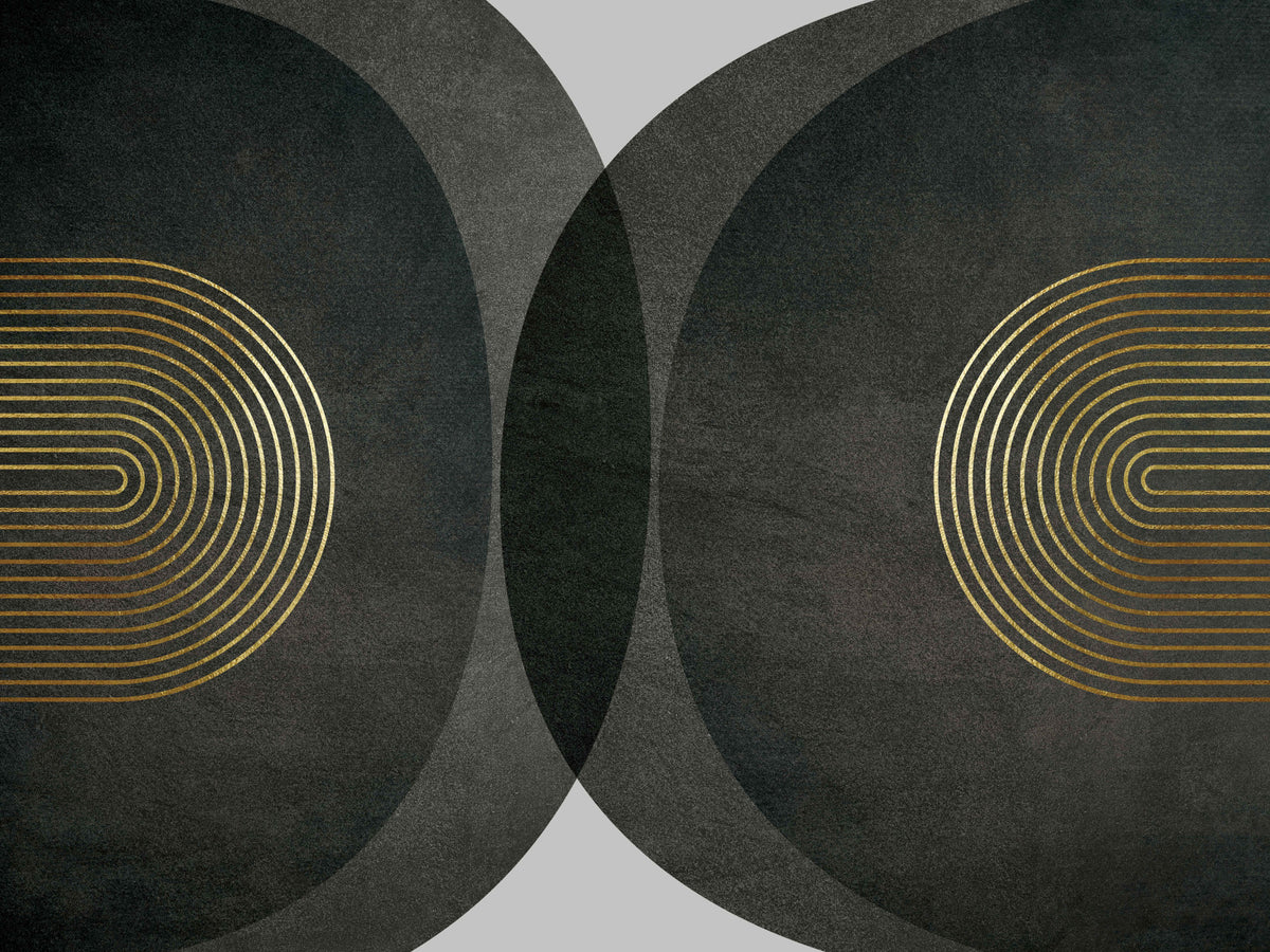 Modern Mid Century Charcoal Gold Wall Mural