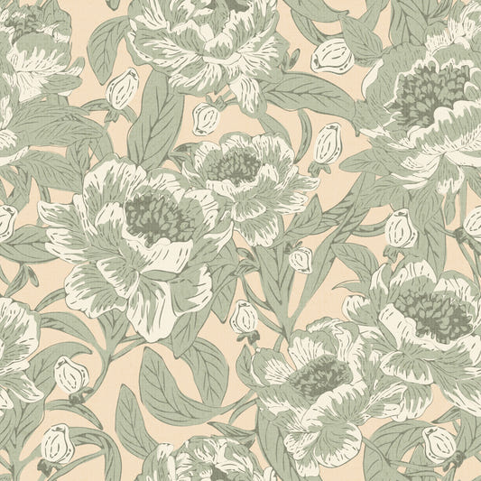 Romantic Peonies Sage Green Wallpaper⁠