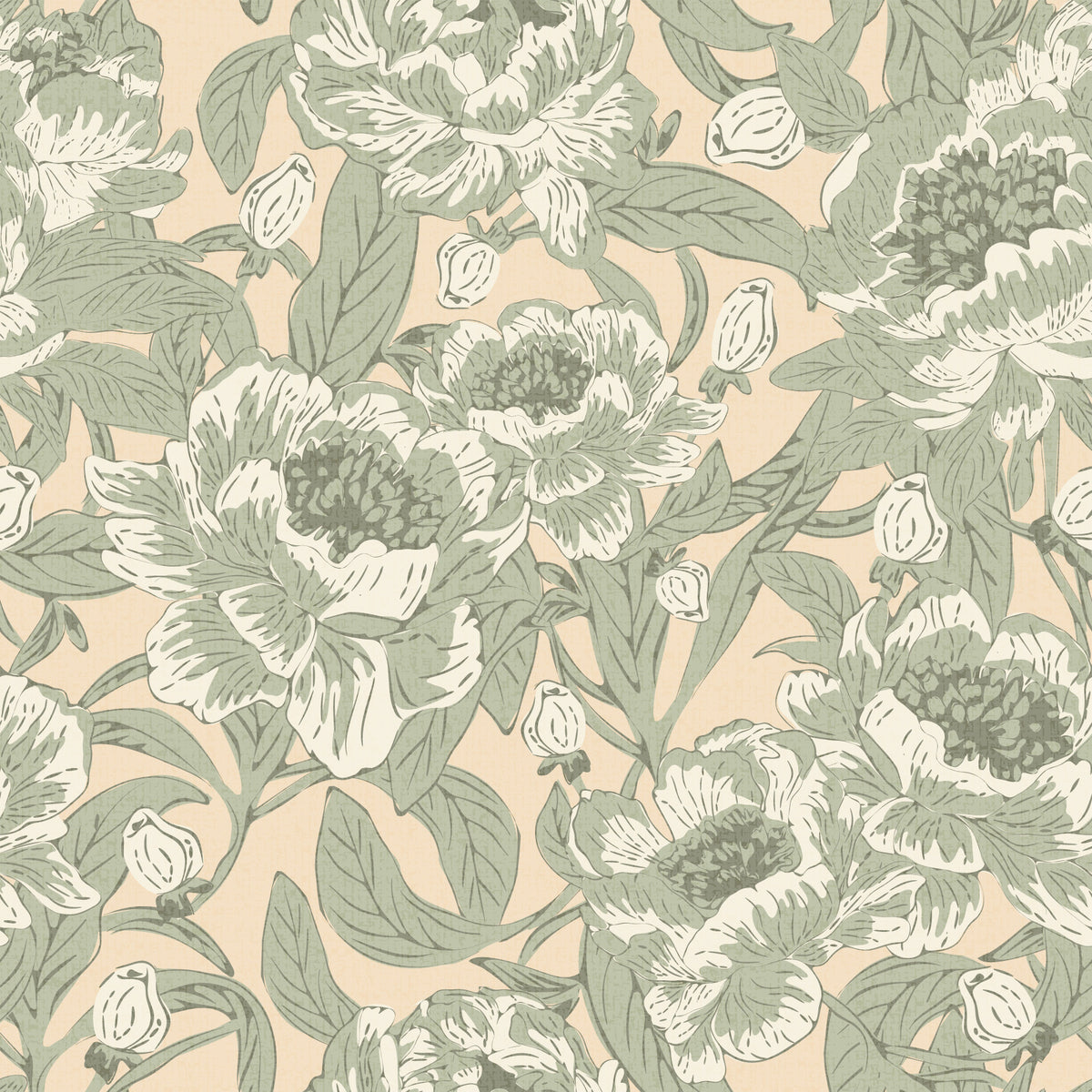 Romantic Peonies Sage Green Wallpaper⁠ in your room — zoomed