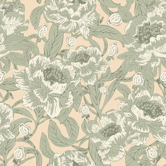 Romantic Peonies Sage Green Wallpaper⁠