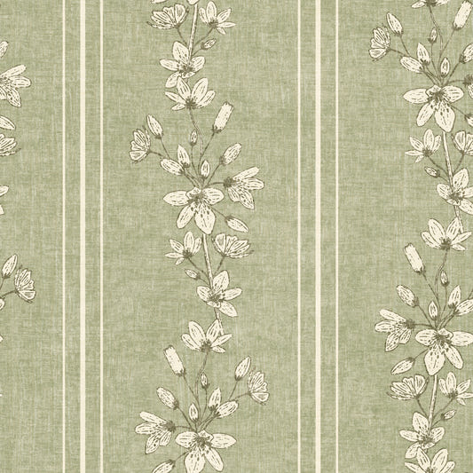 Bloom Stripes Floral Sage Green Wallpaper⁠