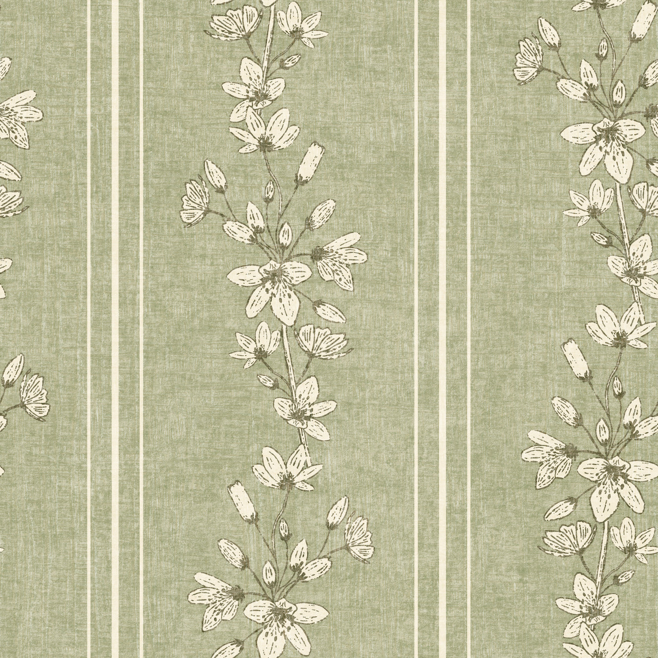 Bloom Stripes Floral Sage Green Wallpaper⁠