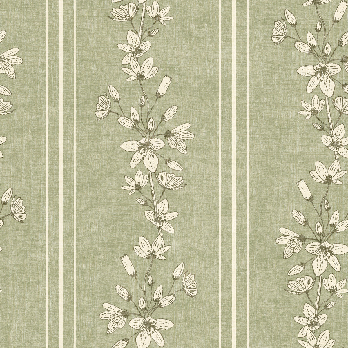 Bloom Stripes Floral Sage Green Wallpaper⁠