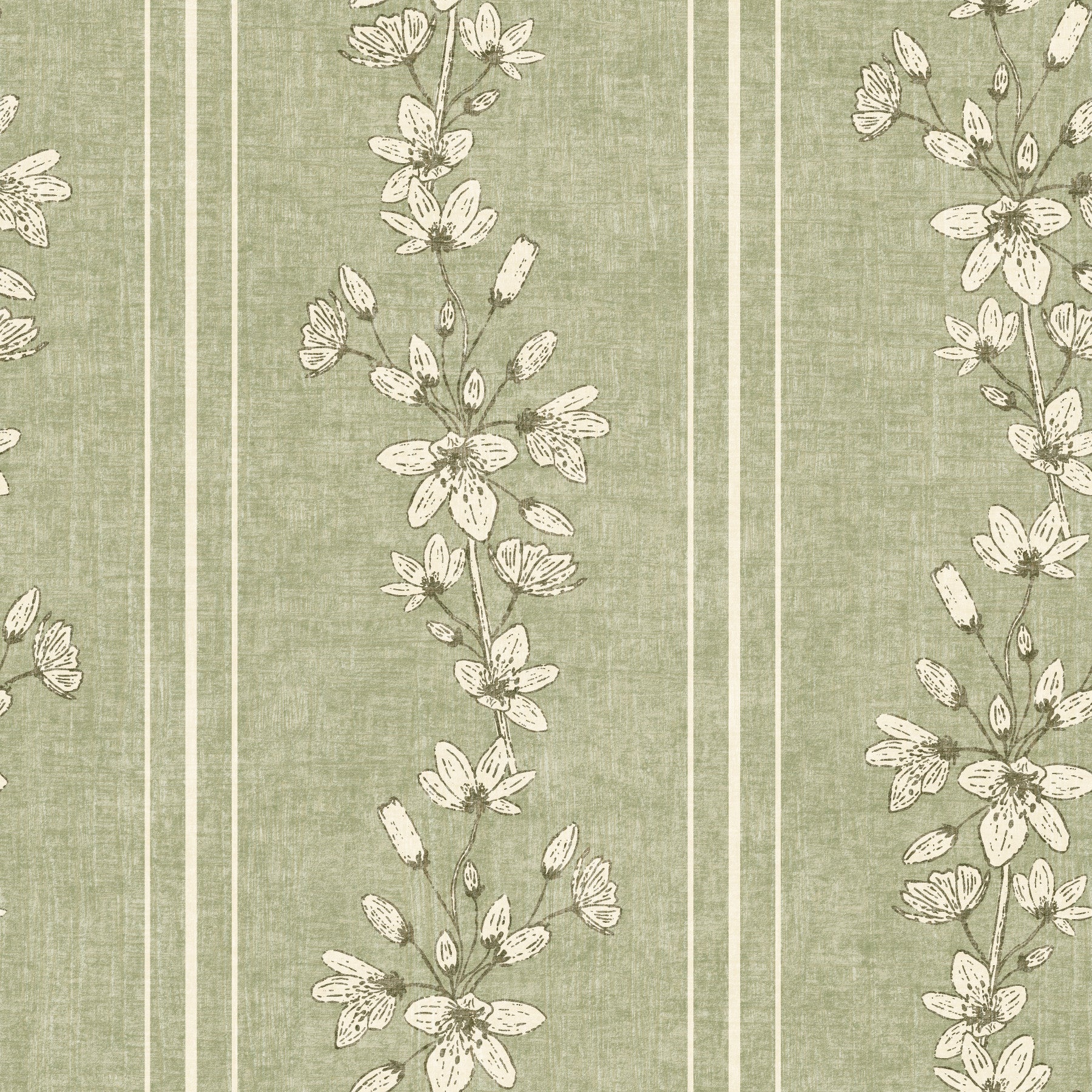 Bloom Stripes Floral Sage Green Wallpaper⁠