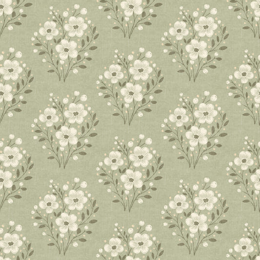 Timeless Floral Bouquets in Sage Green Wallpaper⁠