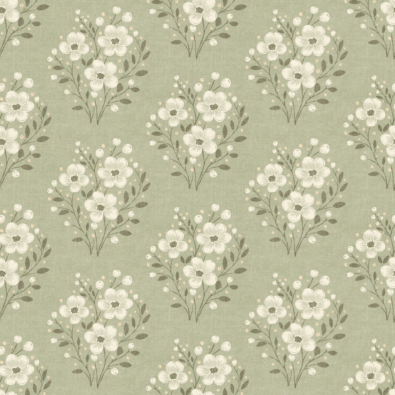 Timeless Floral Bouquets in Sage Green Wallpaper⁠