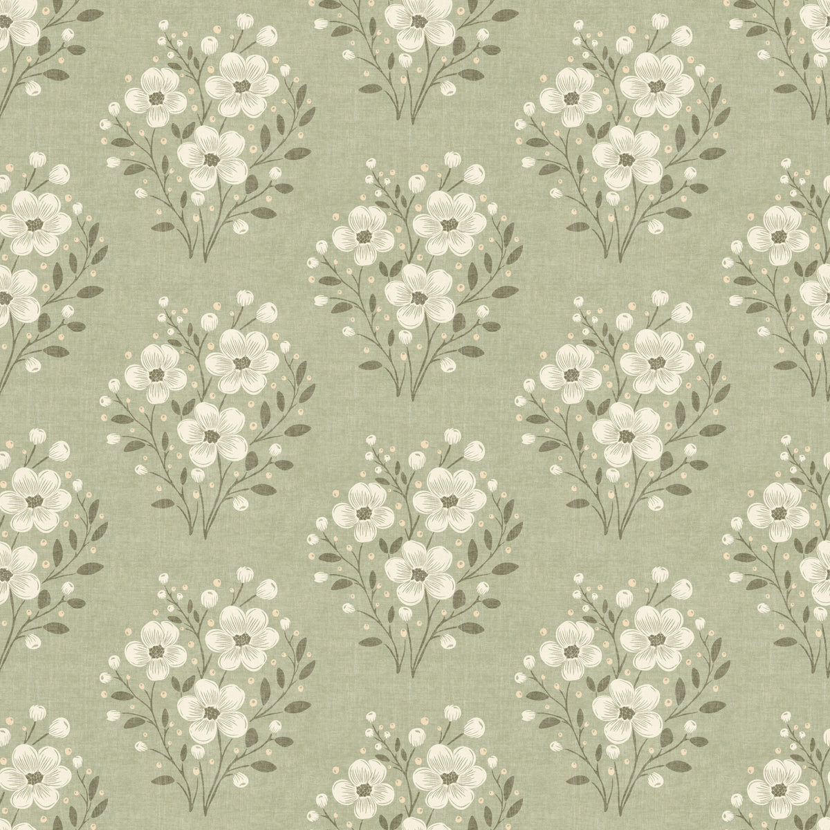 Timeless Floral Bouquets in Sage Green Wallpaper⁠