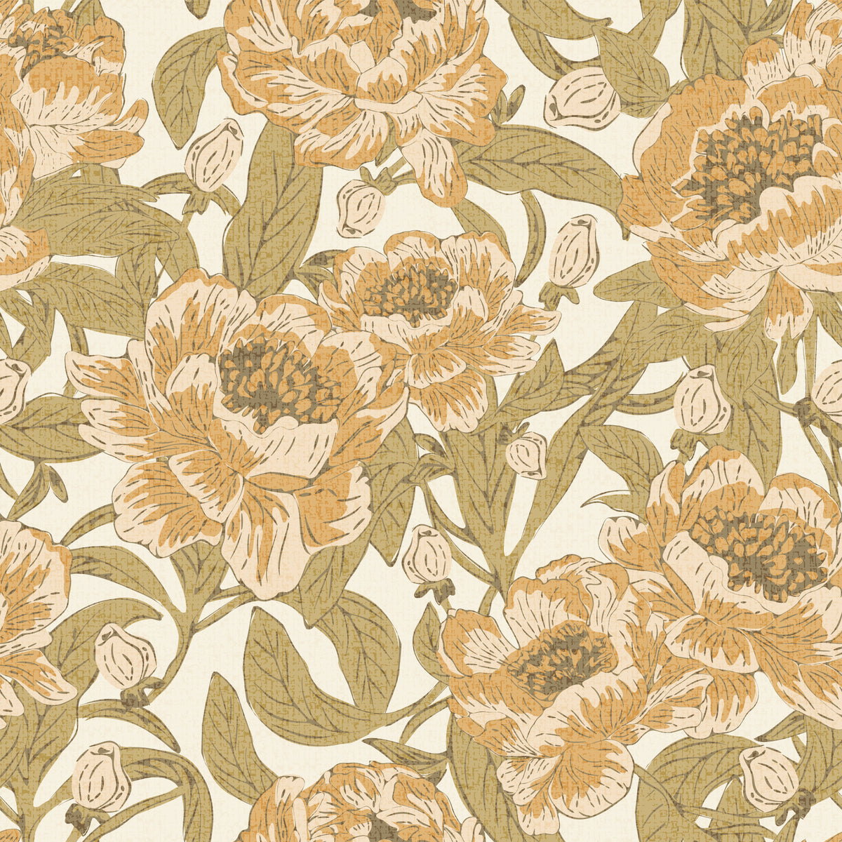 Romantic Peonies Mustard Gold Wallpaper⁠ in your room — zoomed