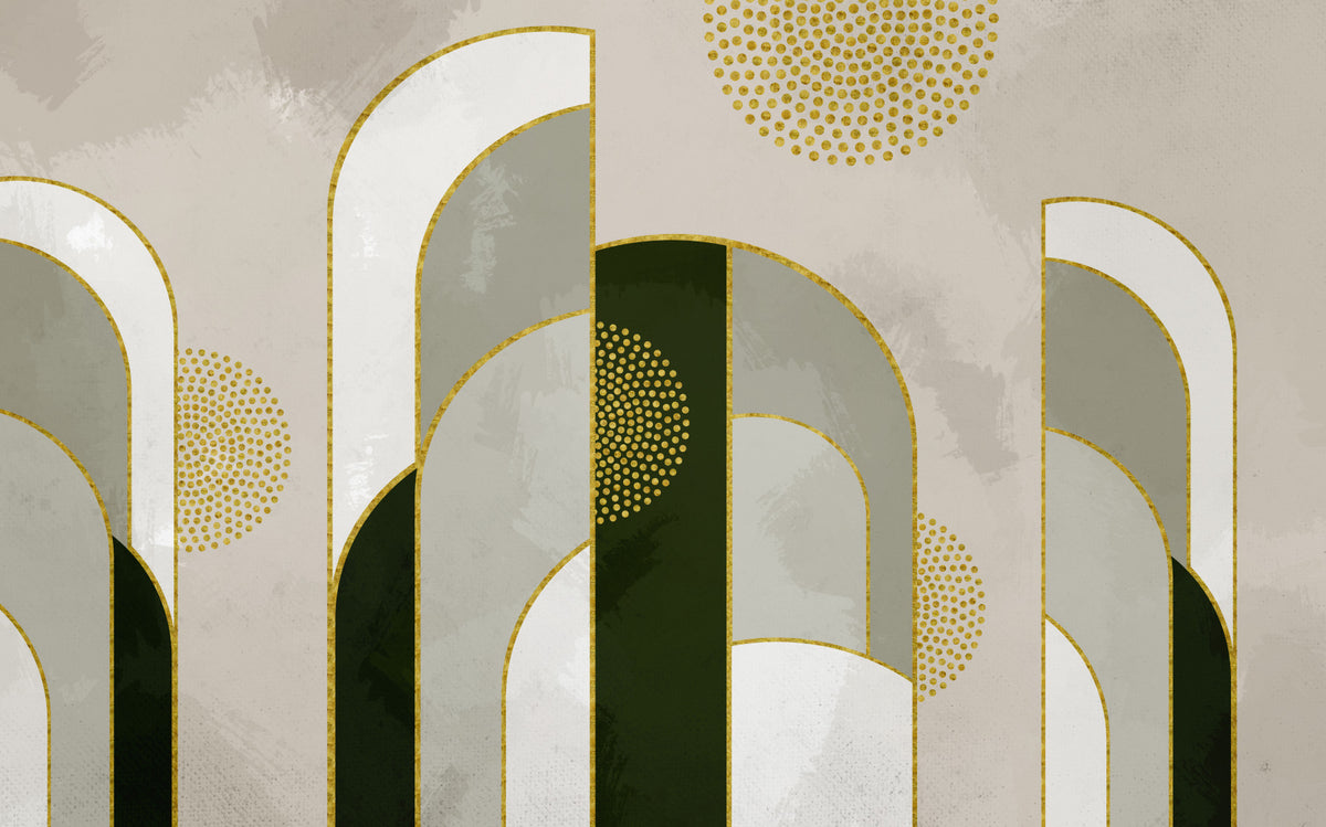 Abstract Gold & Green Wall Mural in your room — zoomed