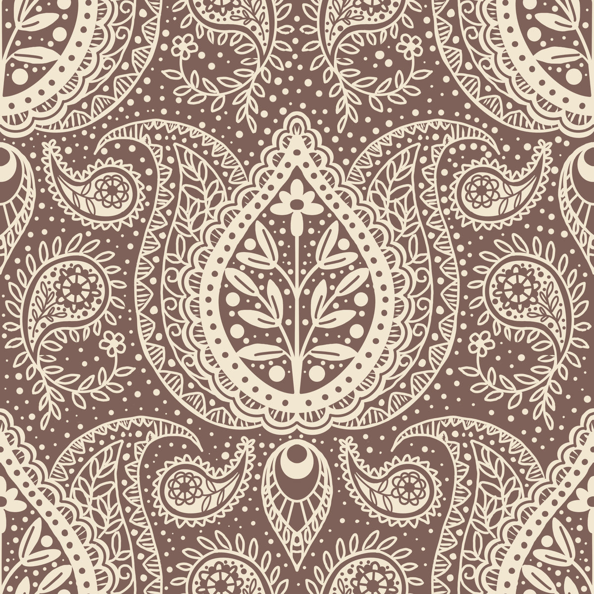 Subtle Botanical Paisley - mocha brown Wallpaper⁠