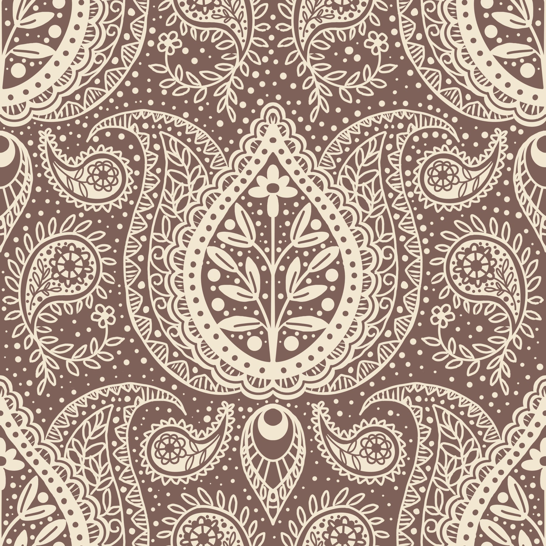 Subtle Botanical Paisley - mocha brown Wallpaper⁠