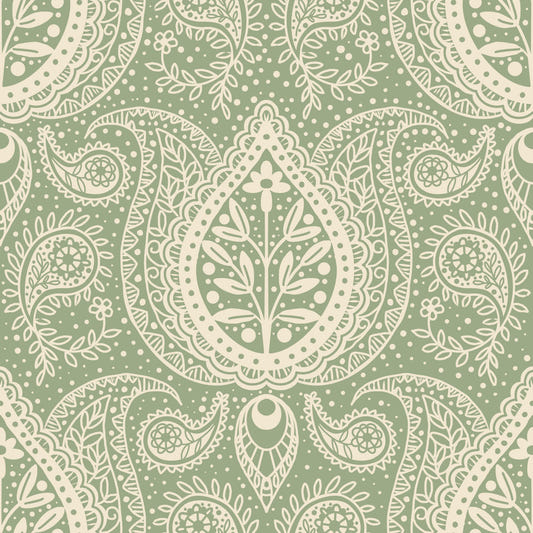 Subtle botanical paisley - sage green  Wallpaper⁠
