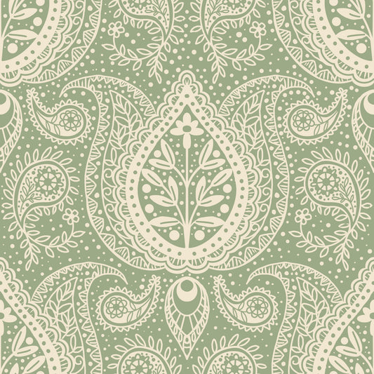 Subtle botanical paisley - sage green  Wallpaper⁠