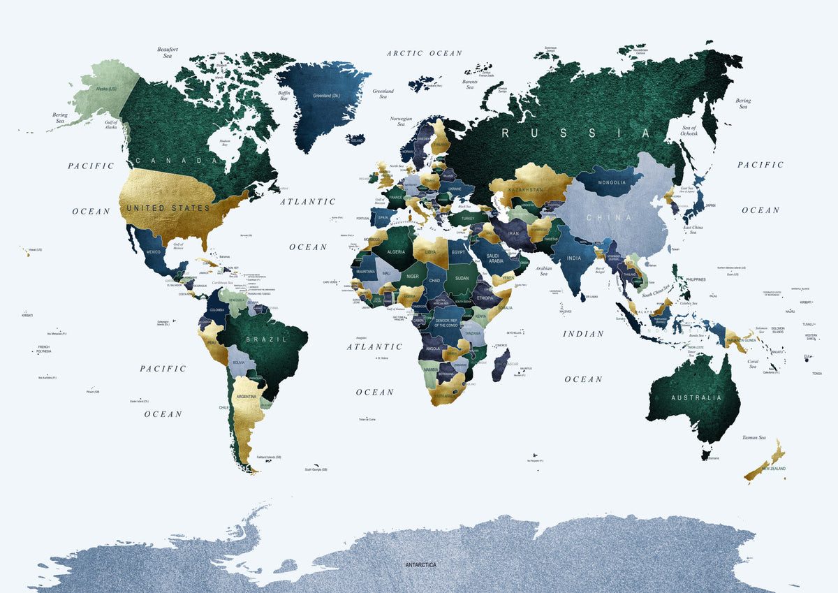 World Map Green Blue Wall Mural