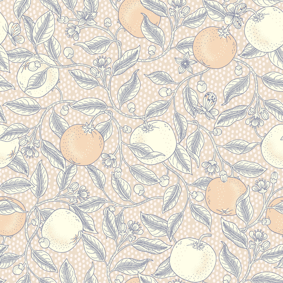 Citrus Squeeze in Neutral Botanica Wallpaper⁠ in your room — zoomed