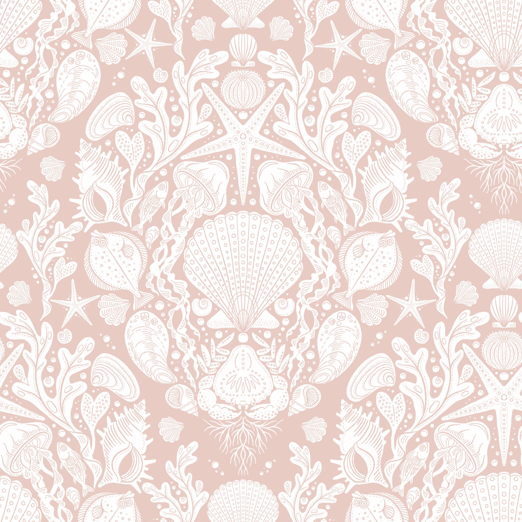 Deep Sea Damask in Powder White Wallpaper⁠