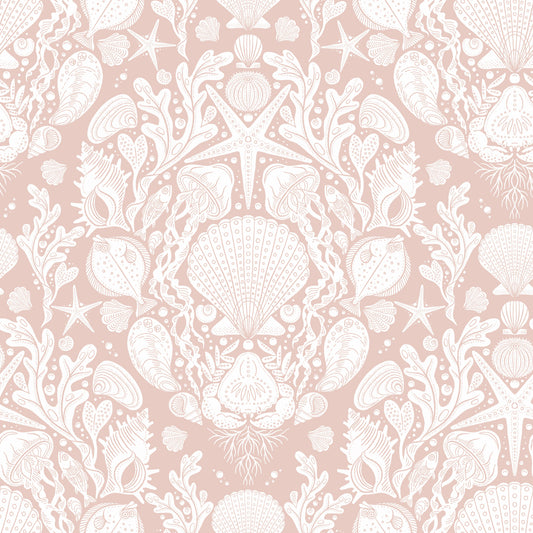 Deep Sea Damask in Powder White Wallpaper⁠