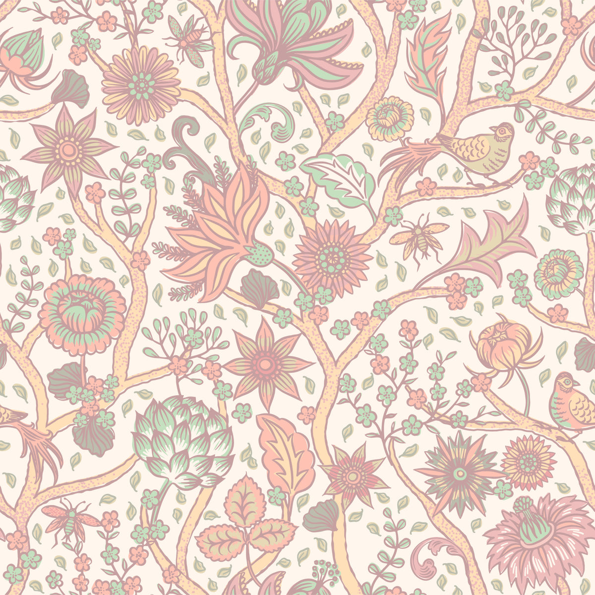 Green Tree of Life – Blush Meadow Wallpaper⁠